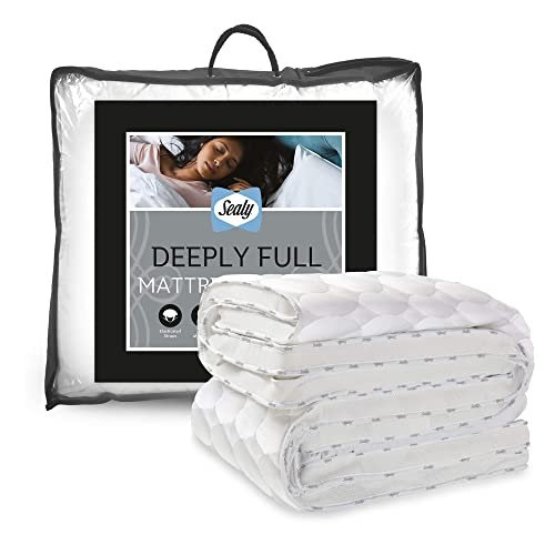 Sealy Deeply Full Double Mattress Topper - Soft Luxury Thick Mattress Pad with Premium Fibres, Breathable Mesh Sides and Elasticated Straps Designed to Transform Your Mattress - Double