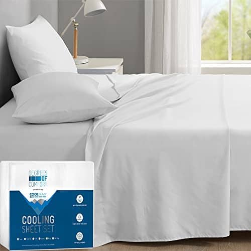 DEGREES OF COMFORT Coolmax Cooling Sheets | Queen Size Bed Sheet Set for Hot Sleepers | Soft Fabric with Deep Pocket, White-4PC