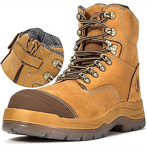 ROCKROOSTER Work Boots for Men,7 inch,Steel Toe,Side Zipper, Nubuck Leather Shoes,Static Control, Breathable,Quick Dry(AK232Z 9.5)