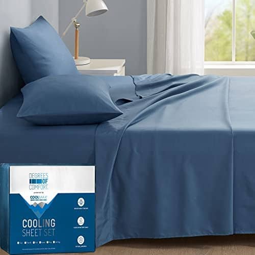Degrees of Comfort Coolmax Cooling Sheets | Queen Size Bed Sheet Set for Hot Sleepers | Soft Fabric with Deep Pocket, Blue, 4PC